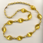 Vintage 24 Karat Gold Foil Twist Shaped Venetian Bead Necklace, 30 Inches
